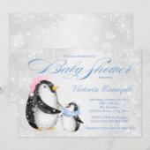 Boys Winter Pengiun Baby shower Invitation Kaart (Voorkant / Achterkant)