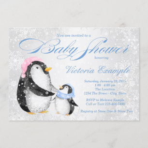 Boys Winter Pengiun Baby shower Invitation Kaart