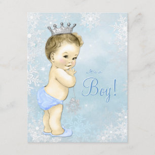Boys Winter Wonderland Blue Snowflake Baby shower Kaart