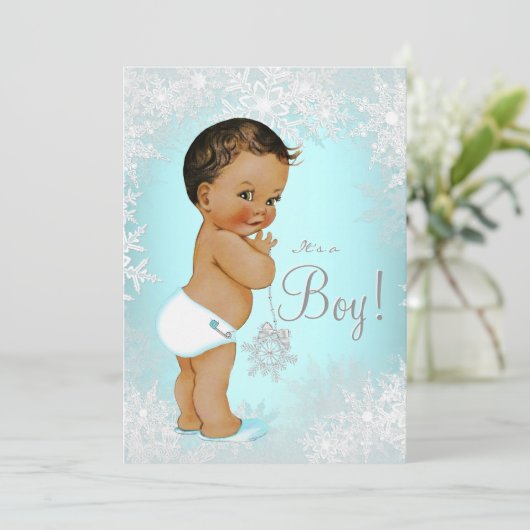 Boys Winter Wonderland Snowflake Baby shower Kaart (Staand voorkant)