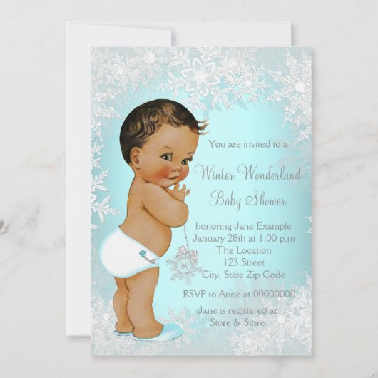 Boys Winter Wonderland Snowflake Baby shower Kaart (Achterkant)