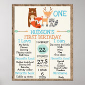 Boys woodland 1st Birthday Milestone Poster (Voorkant)