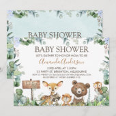 Boys Woodland Animals Baby shower Invitation Kaart (Voorkant / Achterkant)