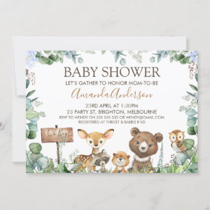 Boys Woodland Animals Baby shower Invitation Kaart