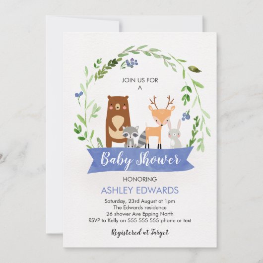 Boys Woodland Animals Baby shower Invitation Kaart (Voorkant)