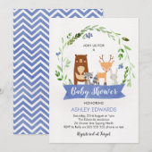 Boys Woodland Animals Baby shower Invitation Kaart (Voorkant / Achterkant)