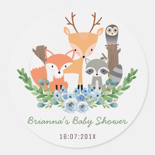 Boys Woodland Animals Baby shower Sticker (Voorkant)
