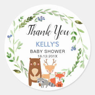 Boys Woodland Animals Baby shower Sticker