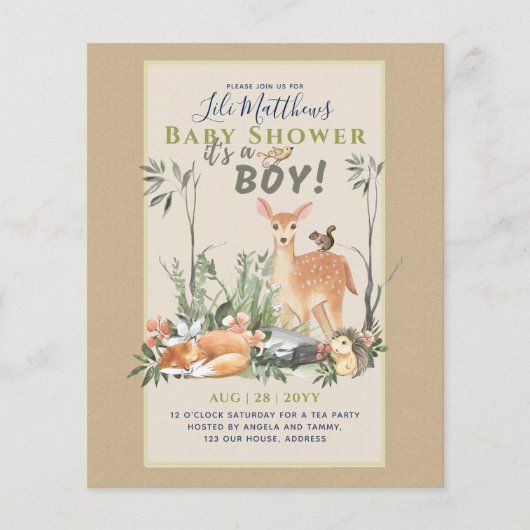 Boys Woodland Animals Forest Baby shower Invita (Voorkant)