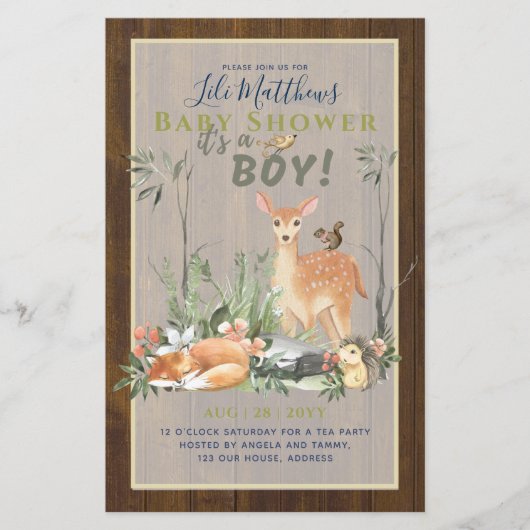 Boys Woodland Animals Forest Baby shower Invita Flyer (Voorkant)