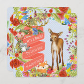 Boys Woodland Deer Baby shower Kaart (Voorkant / Achterkant)
