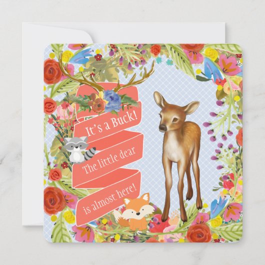 Boys Woodland Deer Baby shower Kaart (Voorkant)