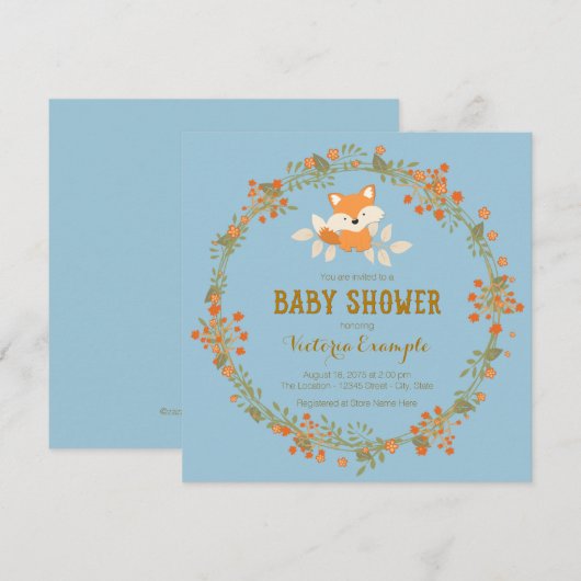 Boys Woodland Fox Baby shower Kaart (Voorkant / Achterkant)