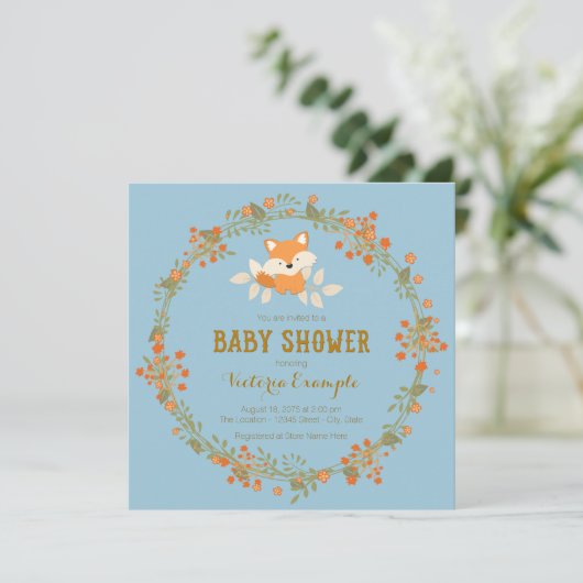 Boys Woodland Fox Baby shower Kaart (Staand voorkant)