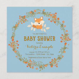 Boys Woodland Fox Baby shower Kaart