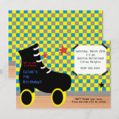 Boys Yellow Blue Skating Schaats Party Invitation Kaart (Voorkant / Achterkant)