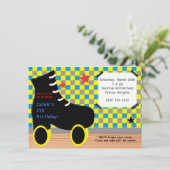 Boys Yellow Blue Skating Schaats Party Invitation Kaart (Staand voorkant)