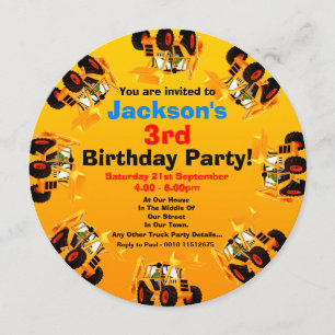 Boys Yellow Digger 3rd Birthday Construction Party Kaart
