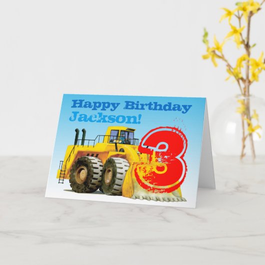 Boy's Yellow Digger Custom 3e verjaardag Kaart (Gele Bloem)