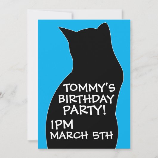 BOYS ZWARTE CAT BIRTHDAY PARTIJINVITATIES KAART (Voorkant)