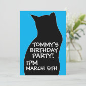 BOYS ZWARTE CAT BIRTHDAY PARTIJINVITATIES KAART (Staand voorkant)