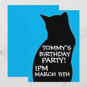 BOYS ZWARTE CAT BIRTHDAY PARTIJINVITATIES KAART (Voorkant / Achterkant)
