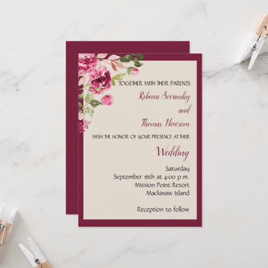 Boysenberry Wedding Invitation Kaart (Voorkant / Achterkant in situ)