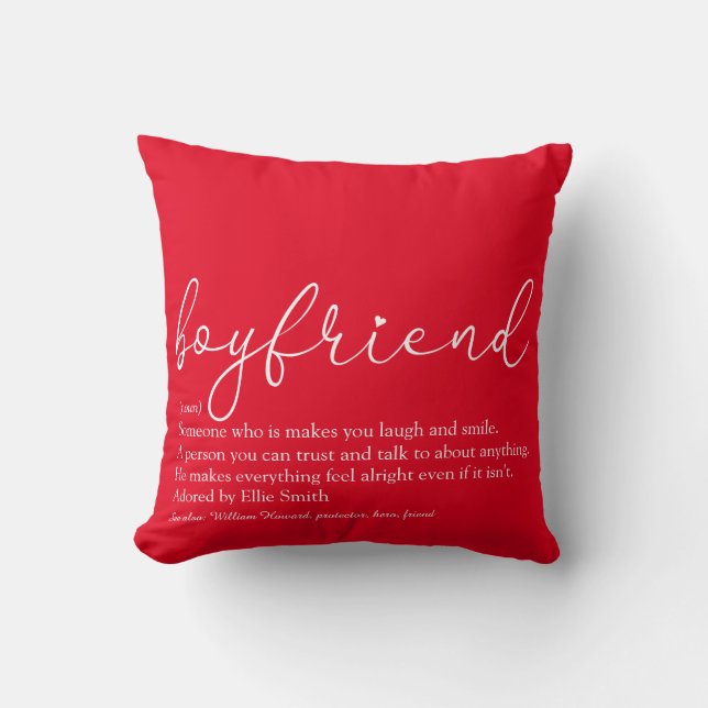Boyvriend Definition Stylish Script Love Heart Red Kussen (Voorkant)