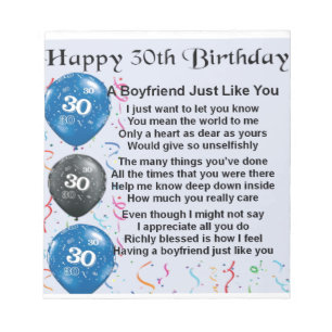 Boyvriend gedicht 30th Birthday Notitieblok