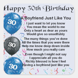 Boyvriend gedicht 30th Birthday Vierkante Sticker