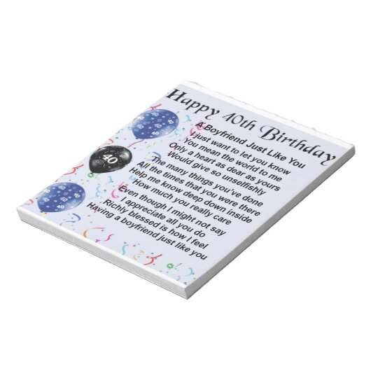 Boyvriend gedicht - 40e verjaardag notitieblok (Linkerzijde)