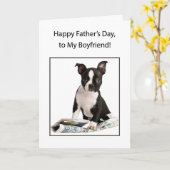 Boyvriend, Happy Vaderdag, Boston Terrier met Kaart (Gele Bloem)