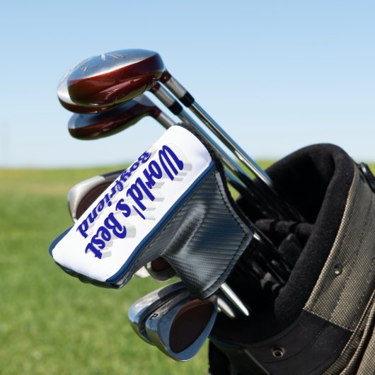 Boyvriend met blauw script golfheadcover (Insitu)