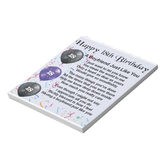 Boyvriend Poem - 18e verjaardag Notitieblok (Linkerzijde)