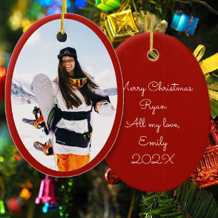 Boyvriend Vriendin Oval Foto Kerstmis Keramisch Ornament