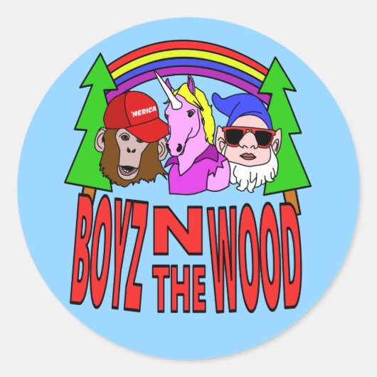 Boyz in het hout ronde sticker (Voorkant)