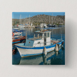 Bozburun Harbour Near Marmaris, Turkije Vierkante Button 5,1 Cm