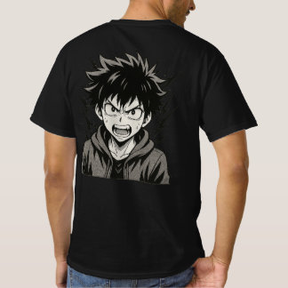 Boze Anime Powerstoot – Krachtige Zwart-Wit Manga T-shirt