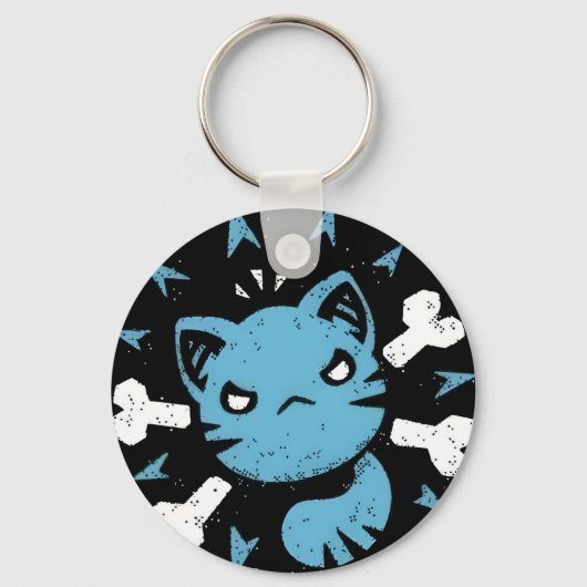 Boze Blauwe Kat Sleutelhanger (Voorkant)