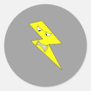 Boze bliksem. Geel op Grijs. Ronde Sticker