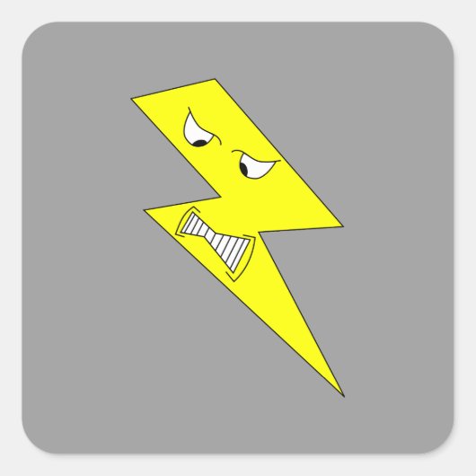 Boze bliksem. Geel op Grijs. Vierkante Sticker (Voorkant)