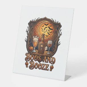 Boze Booze Halloween Schedel Fles Bier Wijn Vleerm Reclamebord Met Voetstuk