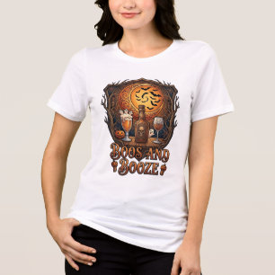 Boze Booze Halloween Schedel Fles Bier Wijn Vleerm Tri-Blend Shirt