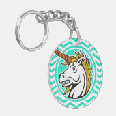 Boze eenhoorn; Aqua Green Chevron Sleutelhanger (Voorkant Links)