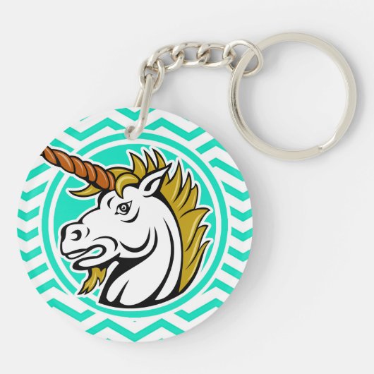 Boze eenhoorn; Aqua Green Chevron Sleutelhanger (Achterkant)