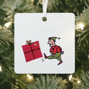 Boze Elf vierkante metalen ornament