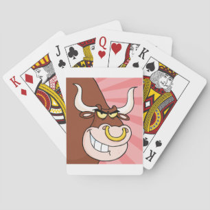 Boze Felle Stier Mascotte met Neusring Pokerkaarten