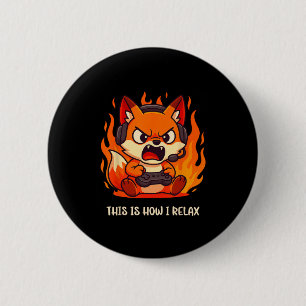 Boze Gamer Kitsune Fox Dit Is Hoe Ik Ontspan Japan Ronde Button 5,7 Cm