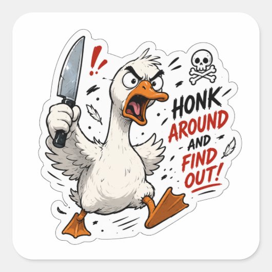 Boze Gans Met Mes Cartoon Kunst Sticker (Voorkant)