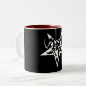 Boze geitenkop met Pentagram (wit) Tweekleurige Koffiemok (Voorkant links)